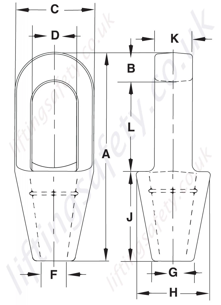 Crosby G417 S417 Closed Spelter Socket Dimensions