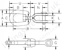 Crosby G403 Jaw End Swivel Dimensions