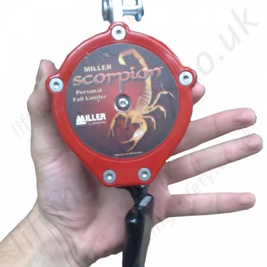 Miller "Standard Scorpion Inertia" Reel Personal Fall Limiter (PFL) with Polyester Webbing Lanyard (Many Karabiner Options) - 2.7 Metre