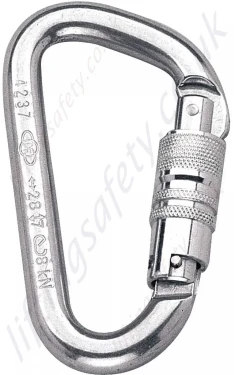 Miller Triple Action Twistlock Karabiner. Breaking Strength: 2800 daN (Pack x10). H 108mm x W 61mm x 11.5mm Thick. Gate Opening 16mm