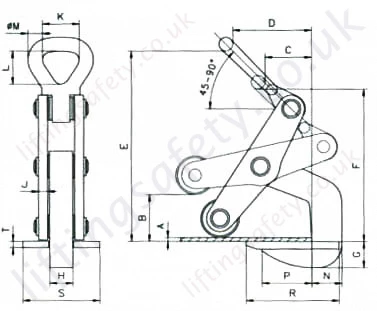 RH Series Roller Toe Clamp Dimensional Drawing