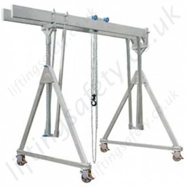 Aluminium A-Frame Lifting Gantry with Twin Top Beams and Castors - 1000kg or 1500kg