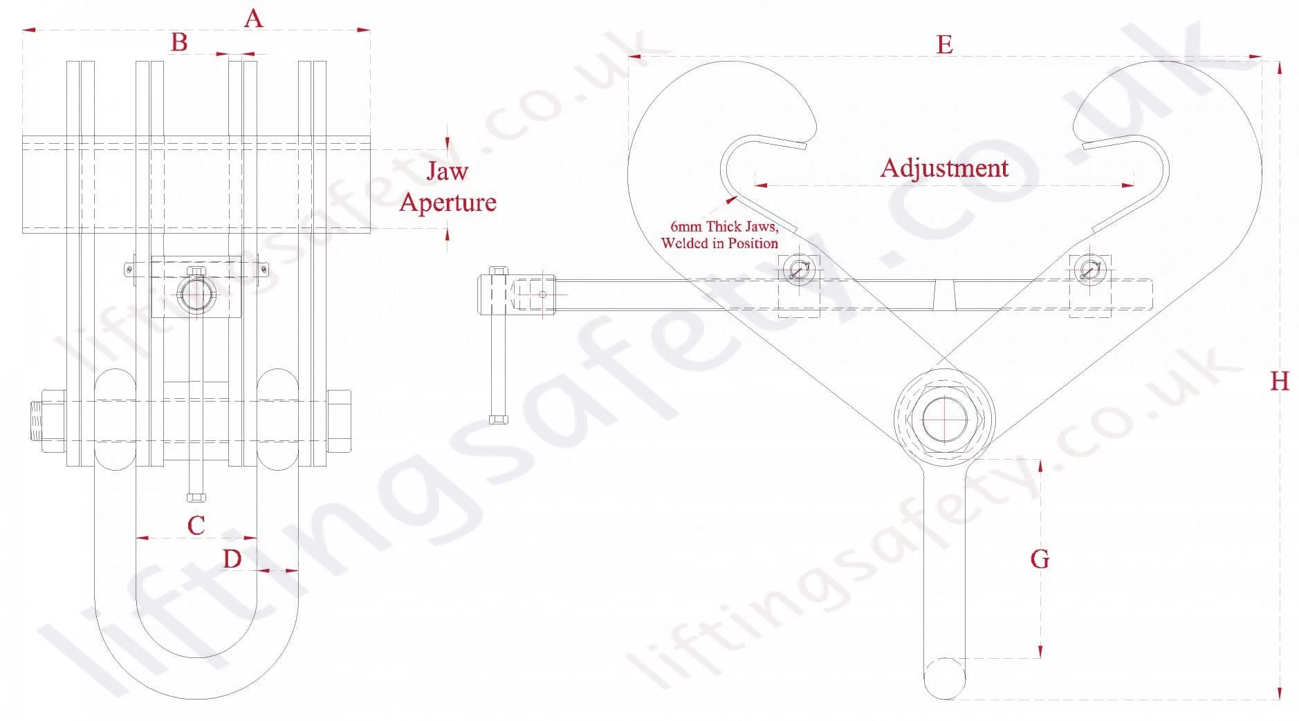 Superclamp Fixed Jaw Adjustable Girderdog Dimensions