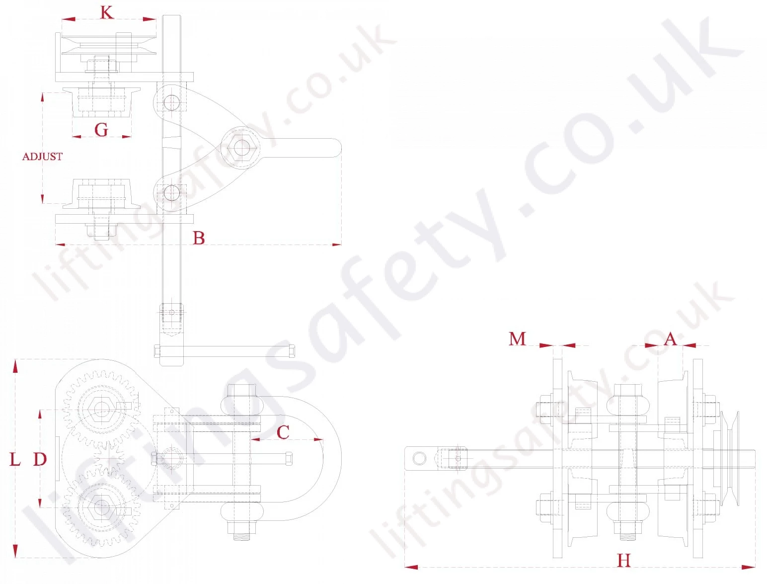 Superclamp Adjustable Geared Runway Beam Trolley Dimensions