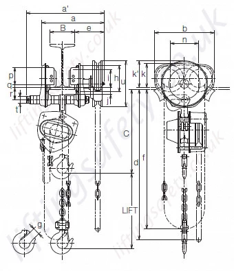 Geared Trolley Connected Hoist dimensions