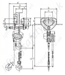 Plain Trolley Connected Hoist dimensions