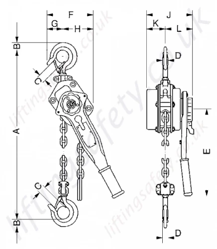 Yale Atex Lever Hoist Dimensions