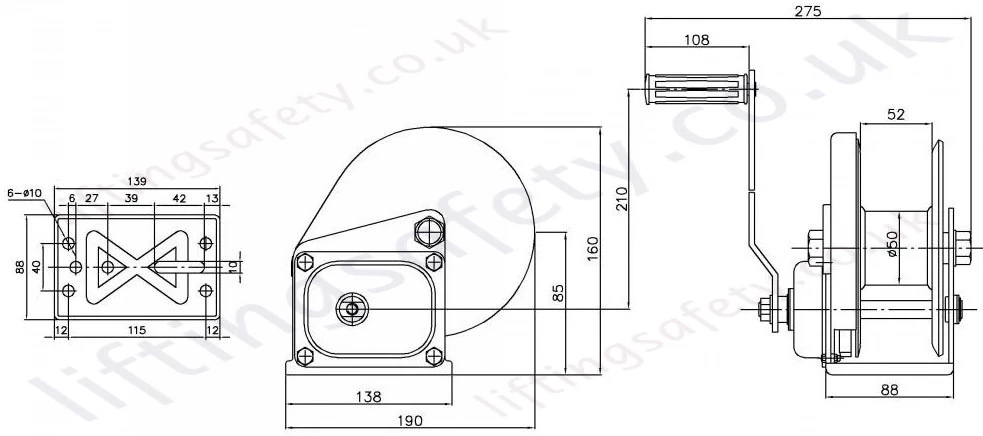 Tiger BHW1200 Windlift Hand Winch Dimensions