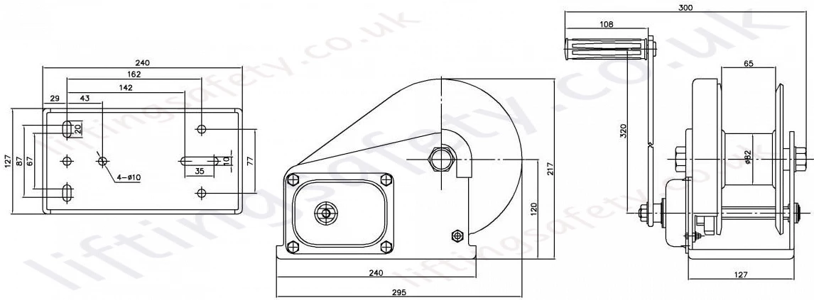 Tiger BHW2600 Windlift Hand Winch Dimensions