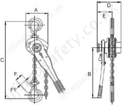 SS11 800kg to 3000kg Subsea Lever Hoist Dimensions