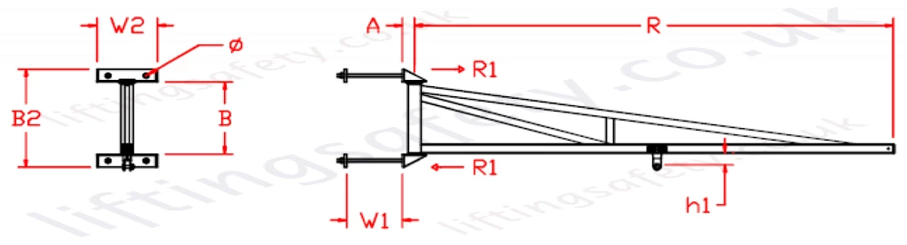 Clamp Mount 'c' Profile  Over Braced Swing Jib Crane  Range