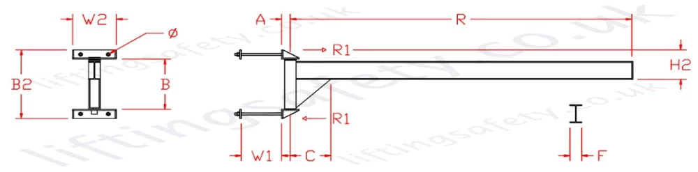 Under Braced I Beam Clamp Mount Jib Crane