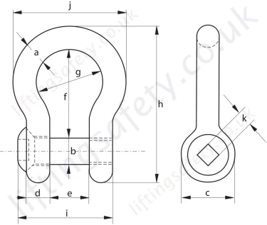 G 4169 Green Pin Sunken Hole Bow Shackle Dimensions