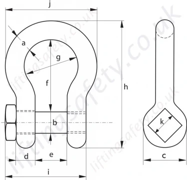 G 4164 Green Pin Square Head Bow Shackle Dimensions