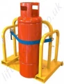 Multi purpose forklift gas bottle lifting frame designed to safely allow gas cylinders to be transported without the need for manual handling.