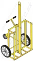 Twin cylinder trolley designed for lifting and manoeuvring two gas bottles, to suit various sized cylinders