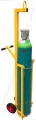 Trolley designed for lifting and manoeuvring single gas bottles, to suit various sized cylinders